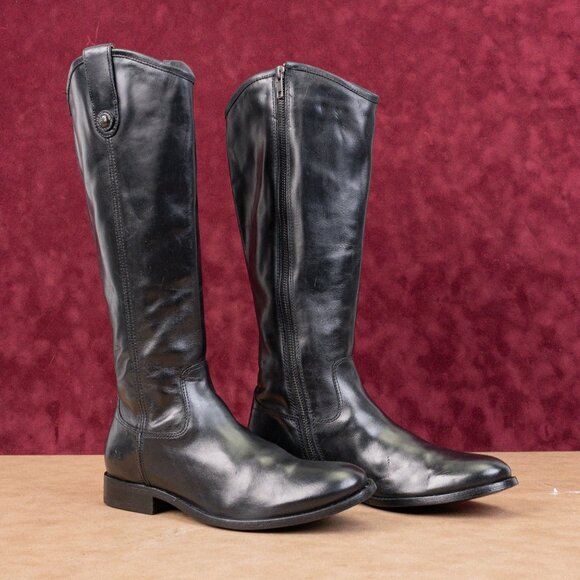 Frye Women Melissa Button Zip Black Leather Equestrian...